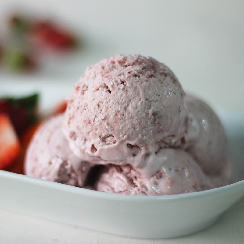 Eggless Strawberry ice cream with fresh strawberries, heavy cream and condensed milk for valentines day